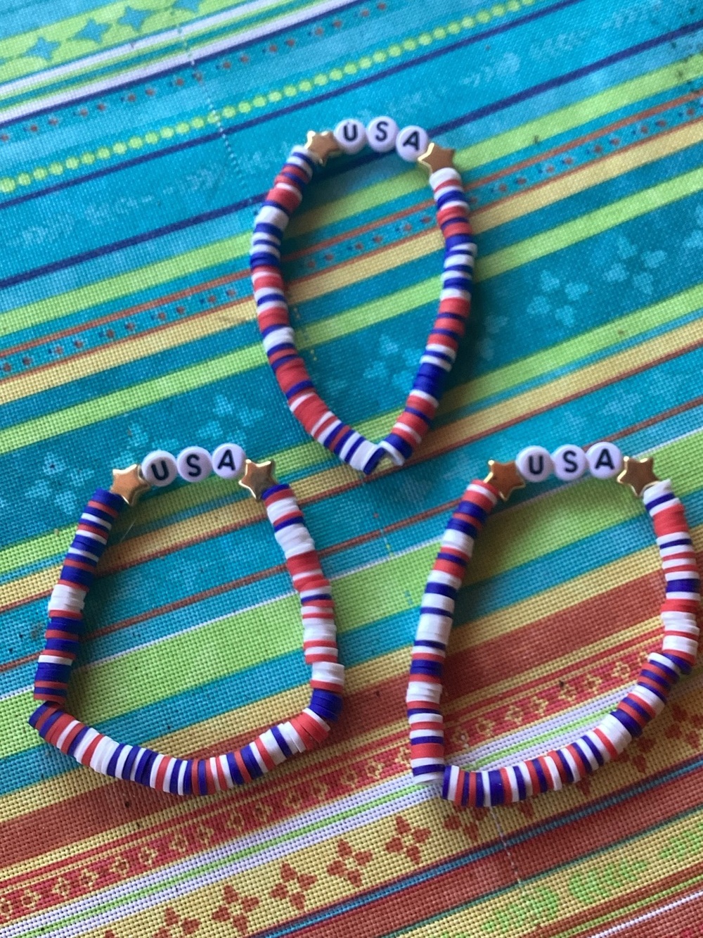Patriotic Red, White and Blue USA beaded bracelets, set of 3